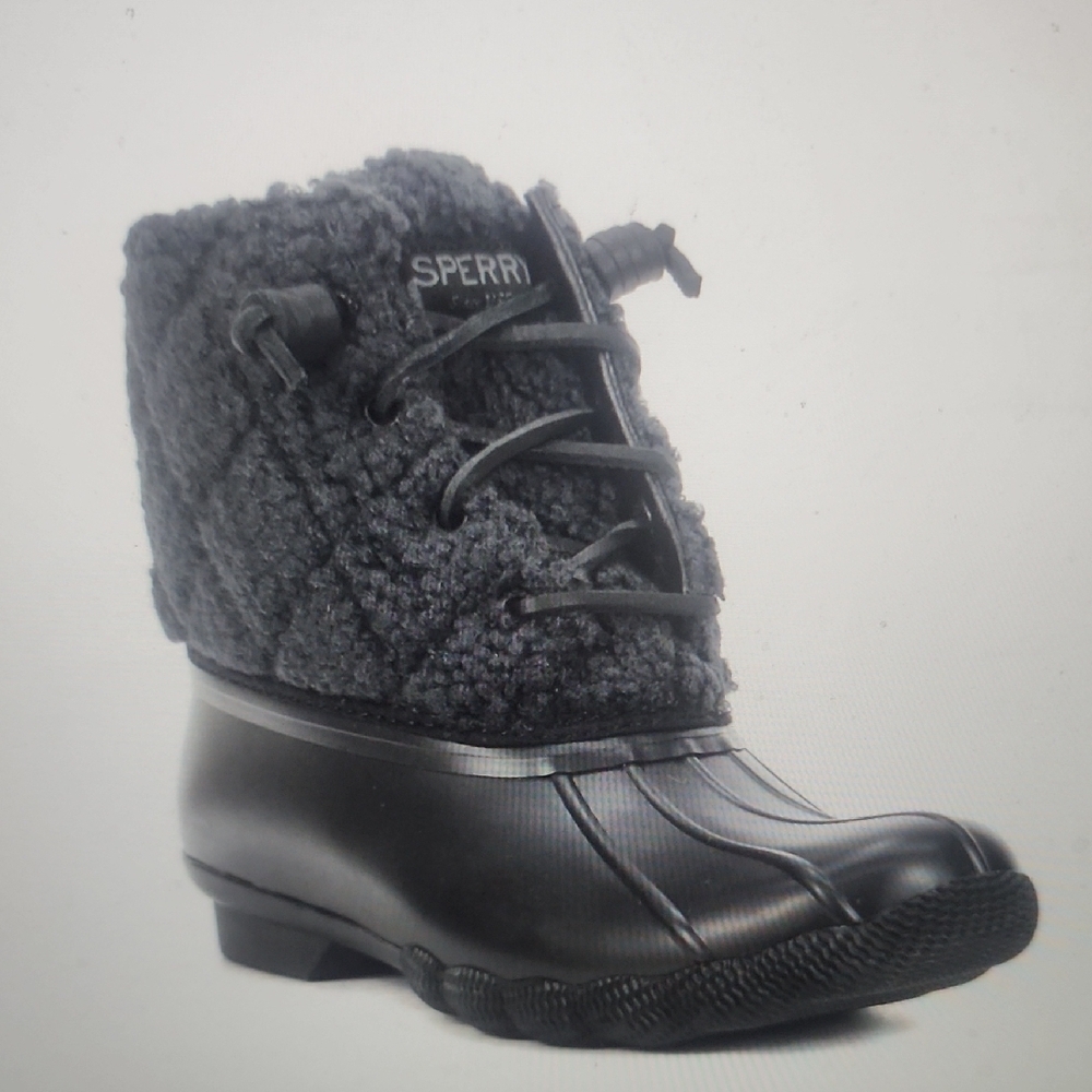 Sperry Women's Saltwater Sherpa Black Duck Boots Size 6.5